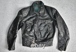 Vtg 40s WW2 German Black Leather Motorcycle Flight Jacket Cyclist Luftwaffe 38