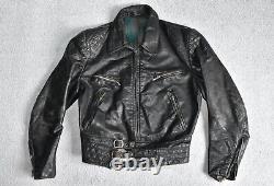 Vtg 40s WW2 German Black Leather Motorcycle Flight Jacket Cyclist Luftwaffe 38