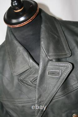 Vtg German grey heavy leather 3/4 coat jacket M revival U boat WW2