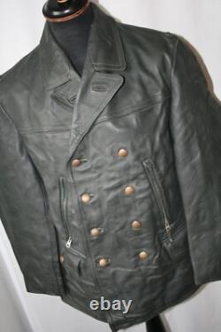 Vtg German grey heavy leather 3/4 coat jacket M revival U boat WW2
