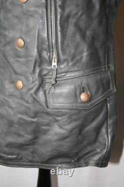 Vtg German grey heavy leather 3/4 coat jacket M revival U boat WW2