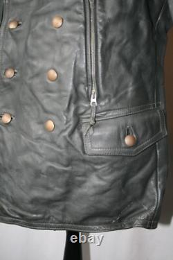 Vtg German grey heavy leather 3/4 coat jacket M revival U boat WW2