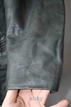 Vtg German grey heavy leather 3/4 coat jacket M revival U boat WW2