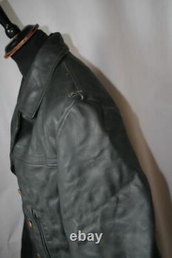 Vtg German grey heavy leather 3/4 coat jacket M revival U boat WW2