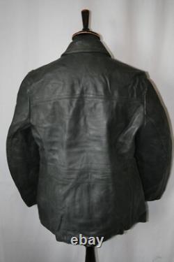 Vtg German grey heavy leather 3/4 coat jacket M revival U boat WW2