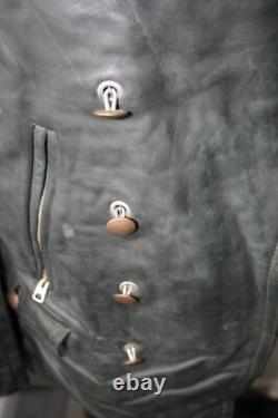 Vtg German grey heavy leather 3/4 coat jacket M revival U boat WW2
