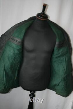Vtg German grey heavy leather 3/4 coat jacket M revival U boat WW2