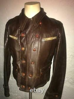 Vtg Wwii Brown German Pilot Cyclist Leather Motorcycle Luftwaffe Jacket