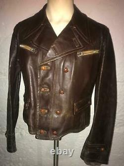 Vtg Wwii Brown German Pilot Cyclist Leather Motorcycle Luftwaffe Jacket