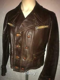 Vtg Wwii Brown German Pilot Cyclist Leather Motorcycle Luftwaffe Jacket