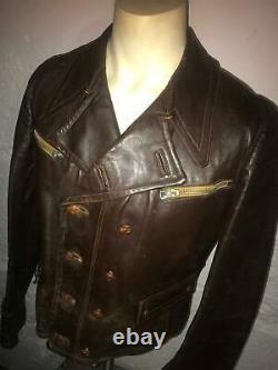 Vtg Wwii Brown German Pilot Cyclist Leather Motorcycle Luftwaffe Jacket