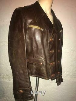 Vtg Wwii Brown German Pilot Cyclist Leather Motorcycle Luftwaffe Jacket