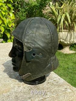 WW2 1930s GERMAN LEATHER FLYING HELMET LUFTWAFFE BLUE / GREY £85.00 ORIGINAL