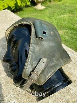 WW2 1930s GERMAN LEATHER FLYING HELMET LUFTWAFFE BLUE / GREY £85.00 ORIGINAL