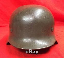 Ww2 German M40 Steel Helmet Original, France + Liner & Chinstrap. E64, Batch Nr 77