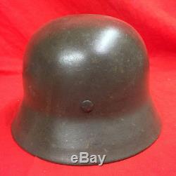 Ww2 German M40 Steel Helmet Original, France + Liner & Chinstrap. E64, Batch Nr 77