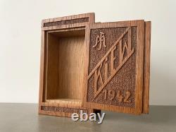 WW2 German 1942 Kiew POW Soldier Oak Box Cigarette Case Handmade Trench Art