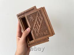 WW2 German 1942 Kiew POW Soldier Oak Box Cigarette Case Handmade Trench Art
