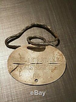 WW2 German Dog tag ID with rare original leather necklace. Stalingrad 1943 WWII