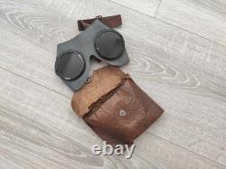 WW2 German Goggles Wehrmacht Military Protective Glasses Panzer Kradmelder Pouch