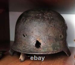 WW2 German Helmet M35/40 Combat sniper damage Original Wehrmacht WWII