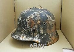 WW2 German Helmet M40/62 Repaint Winter Camo Wehrmacht Original Dug relic