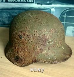 WW2 German Helmet M40/64 Camo green apple Original Wehrmacht WWII