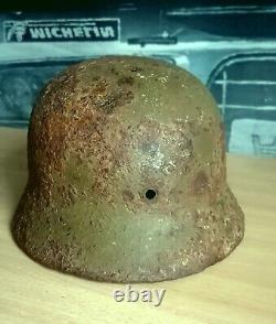 WW2 German Helmet M40/64 Camo green apple Original Wehrmacht WWII