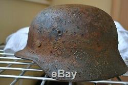 WW2 German Helmet M40 ET64 Camo with signature Stahlhelm Original Relic