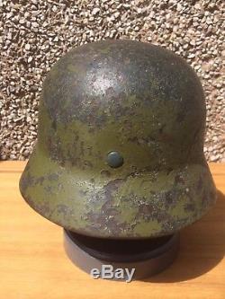 WW2 German Helmet Original With Liner In Green Camo
