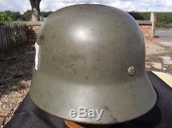 WW2 German M35 Army Helmet ET64 4056 With Original Paint, Decal, Liner & Strap