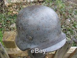 WW2 German M40 Army Helmet With Original Paint Liner & Chin Strap ET66 348