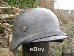 WW2 German M40 Army Helmet With Original Paint Liner & Chin Strap ET66 348