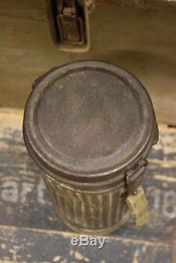 WW2 German Original Wehrmacht Gas Mask Cannister Container Box 1940 Winter Camo