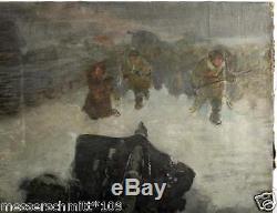 WW2 German / Russian Oil Painting BATTLE SCENE T34 MG42 100% ORIGINAL