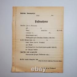 WW2 German Secret Police small printed Ticket arrest paperwork blank Original