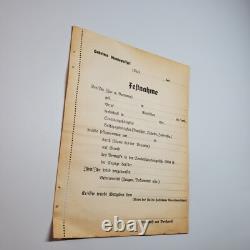 WW2 German Secret Police small printed Ticket arrest paperwork blank Original
