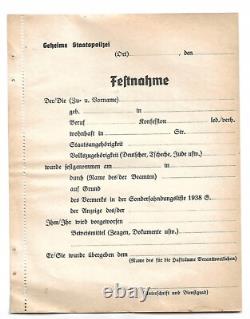 WW2 German Secret Police small printed Ticket arrest paperwork blank Original