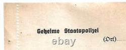 WW2 German Secret Police small printed Ticket arrest paperwork blank Original