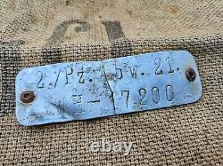 WW2 ORIGINAL GERMAN 2 Kompanie Panzer Abwehr Abt. 21 VEHICLE TAG RELIC from WALK