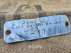 WW2 ORIGINAL GERMAN 2 Kompanie Panzer Abwehr Abt. 21 VEHICLE TAG RELIC from WALK