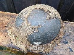 Ww2 Original German Combat Helmet With Decal, And Hessian Cover