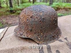 WW2 ORIGINAL GERMAN M42 HELMET RELIC of SS-NORDLAND from KURLAND