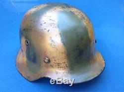 Ww2 Original German Normandy Camouflaged Combat Helmet With Liner C1944