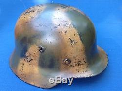 Ww2 Original German Normandy Camouflaged Combat Helmet With Liner C1944