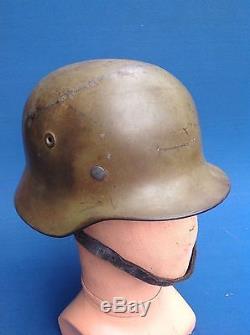 Ww2 Original Normandy Camouflage German Combat Helmet & Liner, Quist Maker