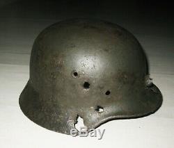 WW2 Original German Helmet M40 Size 62 STAHLHELM with Bullet Holes