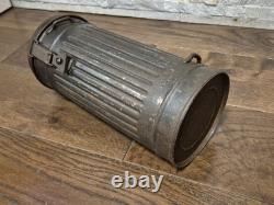 WW2 Original German Luftwaffe mask container, tin, blue paint, name, dated