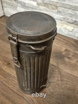 WW2 Original German Luftwaffe mask container, tin, blue paint, name, dated