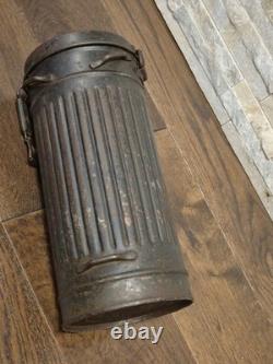 WW2 Original German Luftwaffe mask container, tin, blue paint, name, dated